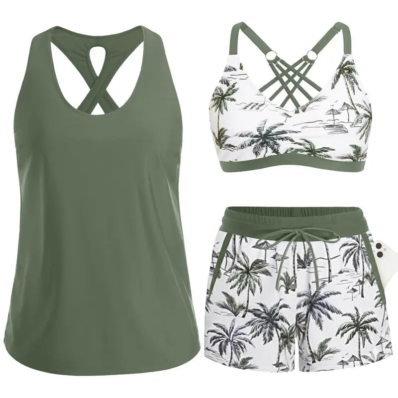 Isabel | CONJUNTO DE TANKINI DE TRES PIEZAS DEPORTIVO CON BOLSILLOS