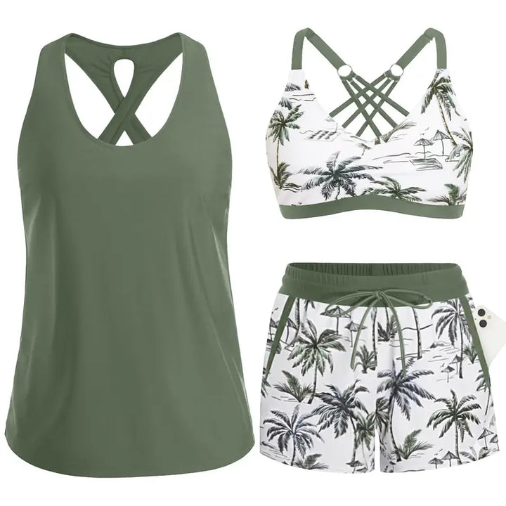Isabel | CONJUNTO DE TANKINI DE TRES PIEZAS DEPORTIVO CON BOLSILLOS
