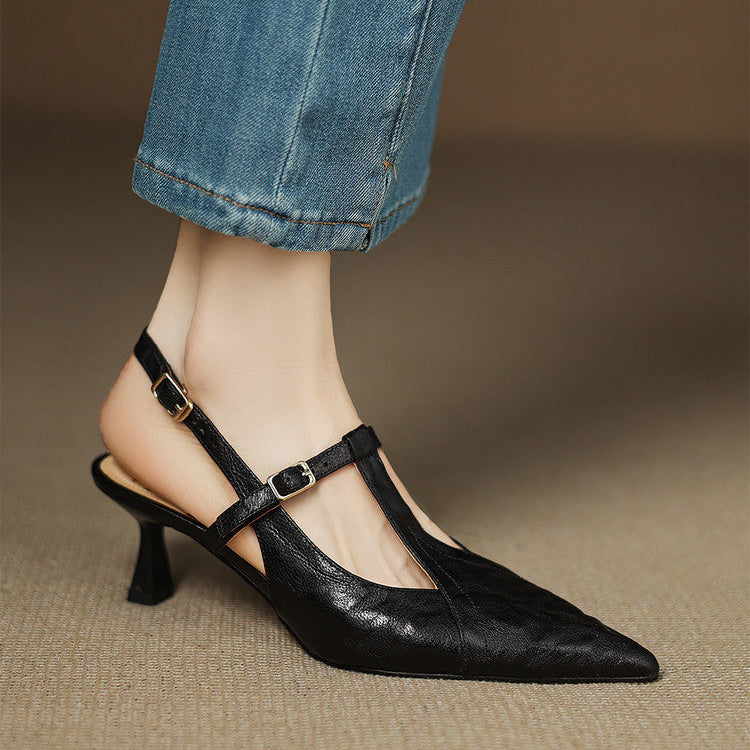 Tacones Altos de Cuero Noir Auténtico
