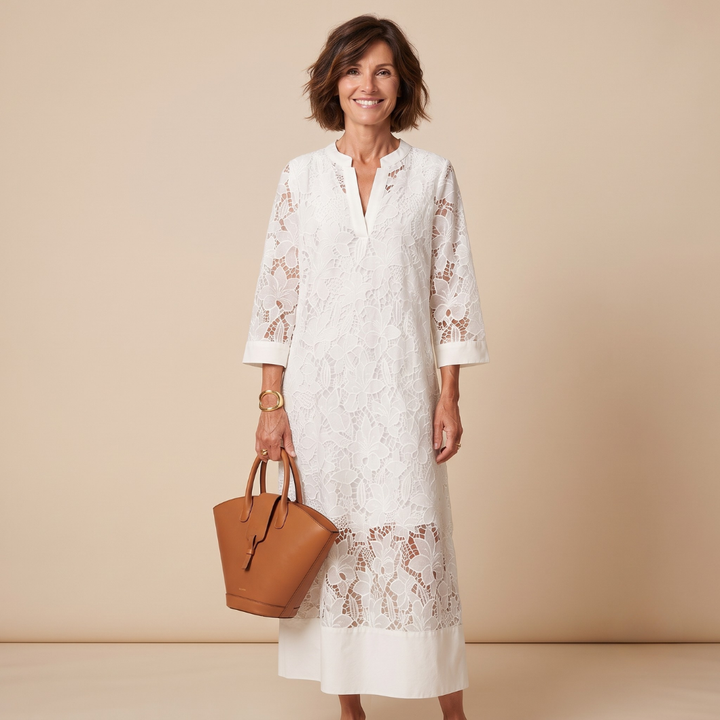 Lucía | Elegante vestido largo blanco de encaje