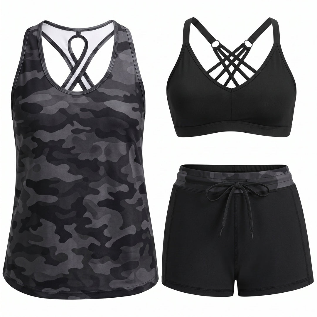 Isabel | CONJUNTO DE TANKINI DE TRES PIEZAS DEPORTIVO CON BOLSILLOS