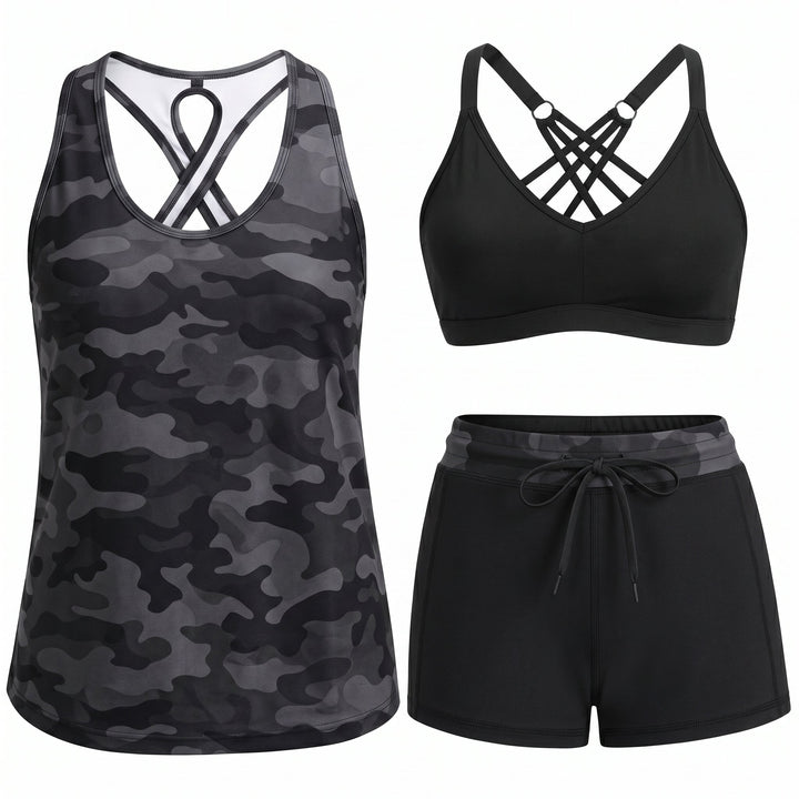 Isabel | CONJUNTO DE TANKINI DE TRES PIEZAS DEPORTIVO CON BOLSILLOS