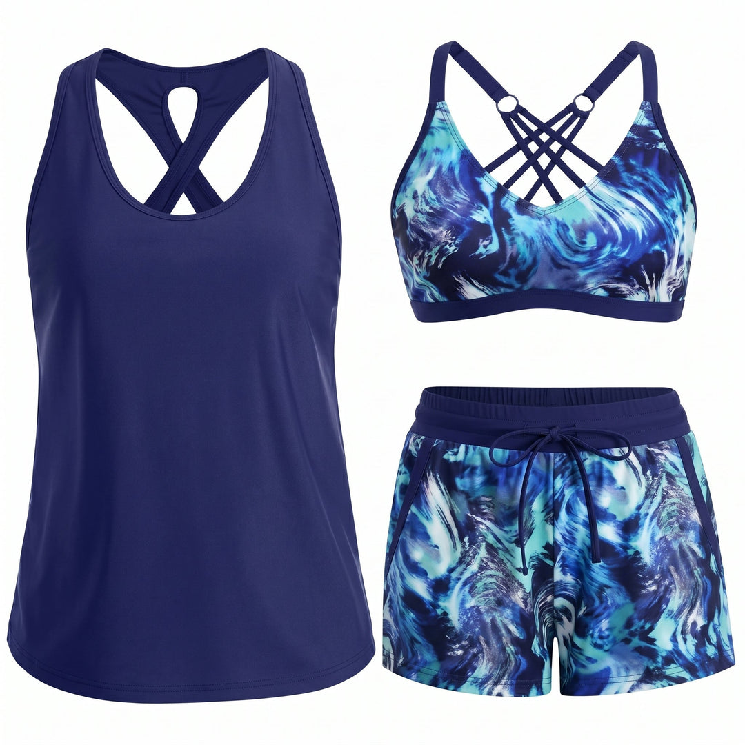 Isabel | CONJUNTO DE TANKINI DE TRES PIEZAS DEPORTIVO CON BOLSILLOS
