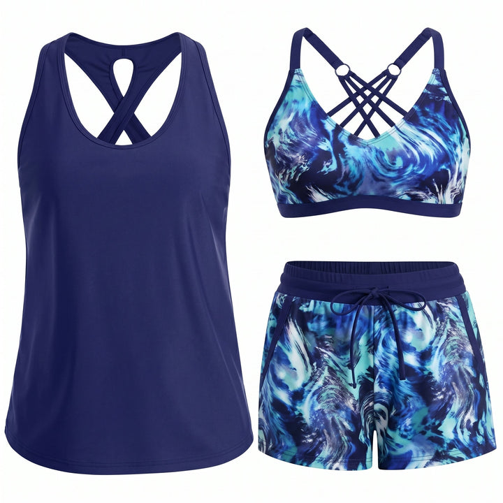 Isabel | CONJUNTO DE TANKINI DE TRES PIEZAS DEPORTIVO CON BOLSILLOS
