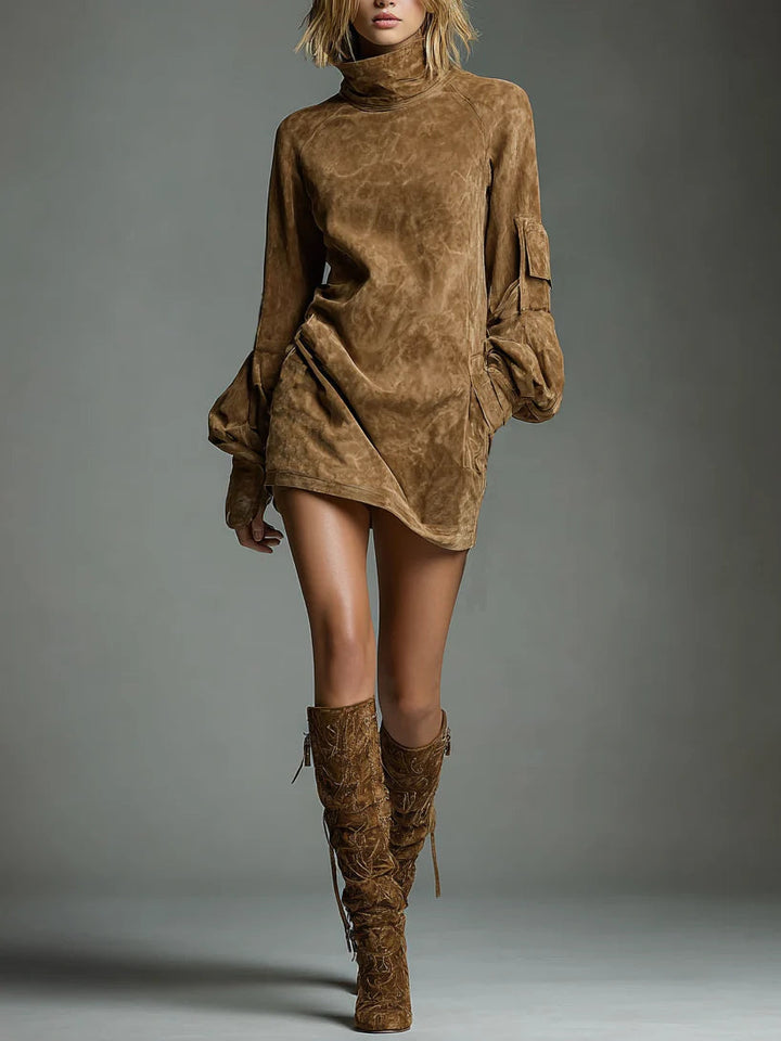 Livia ❘ Vestido mini oversize de ante con cuello alto