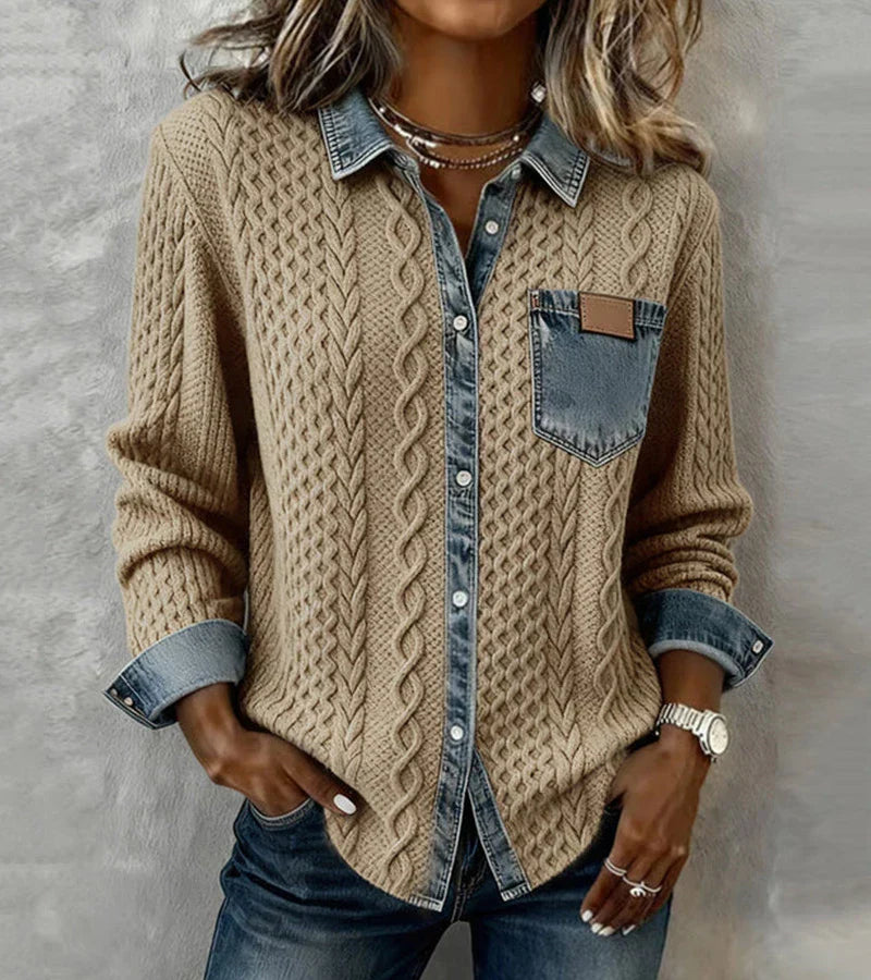 Áurea | Top de Punto Patchwork con Detalles de Denim