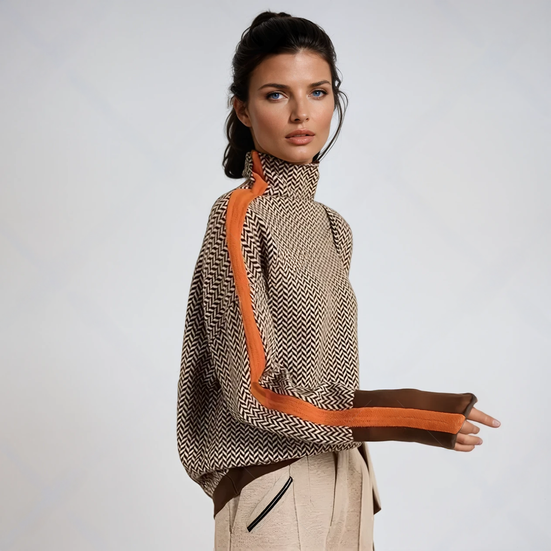 Beatriz | Suéter de cuello alto con rayas contrastantes llamativas