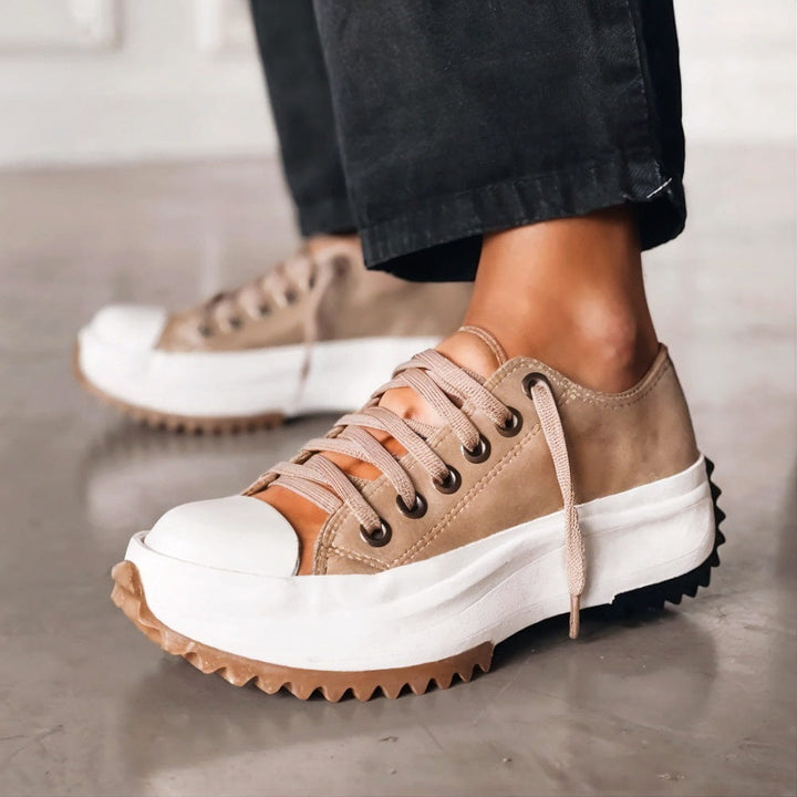 Elina Zapatos Cómodos Con Tacón Grueso Lona Estilo Urbano
