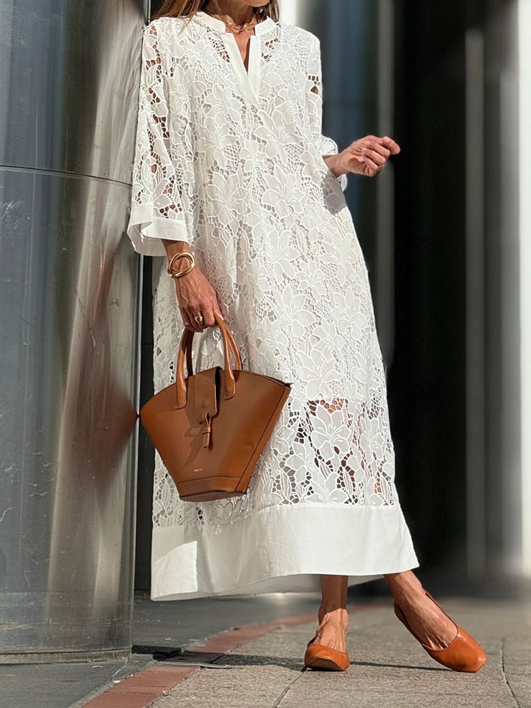 Lucía | Elegante vestido largo blanco de encaje