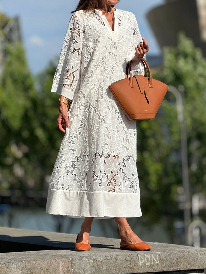 Lucía | Elegante vestido largo blanco de encaje