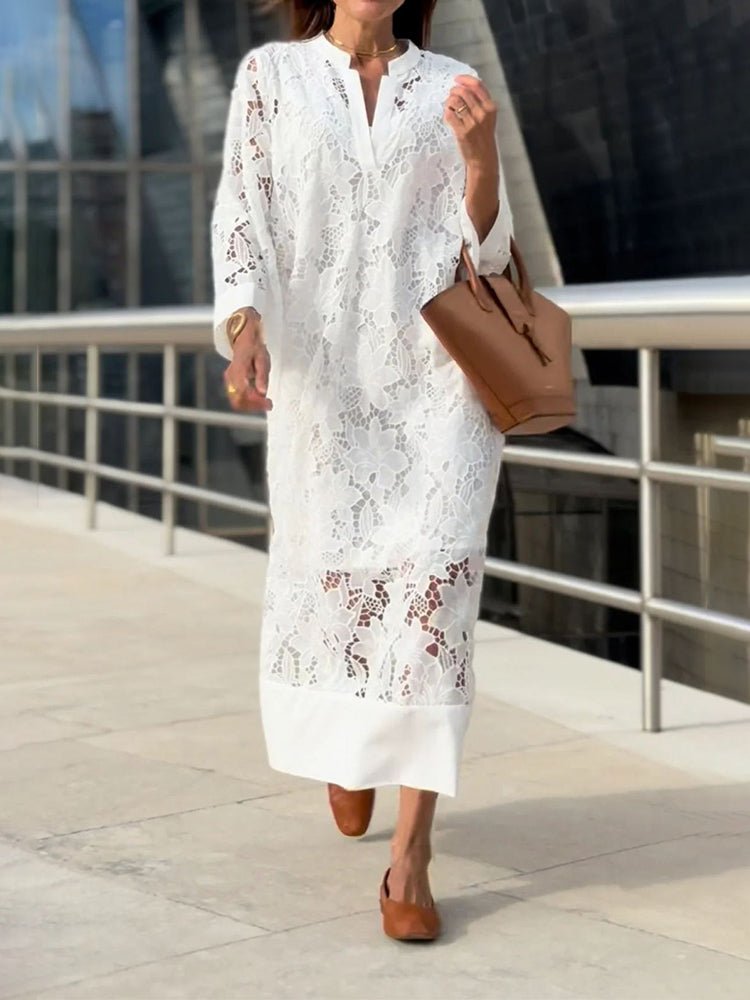 Lucía | Elegante vestido largo blanco de encaje