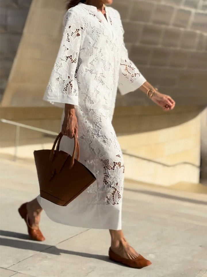 Lucía | Elegante vestido largo blanco de encaje